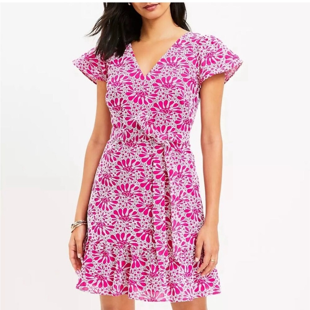 LOFT Pink Floral Eyelet Mini Dress